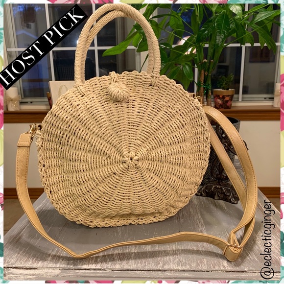 Eclectic Ginger Handbags - Round straw crossbody tote bag